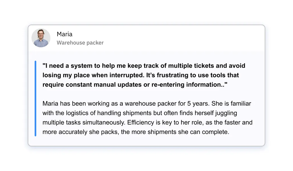Persona: Maria, warehouse packer