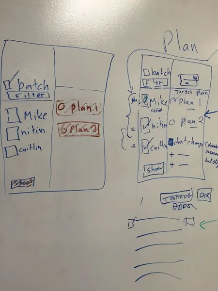 Whiteboard wireframe of the plan change flow